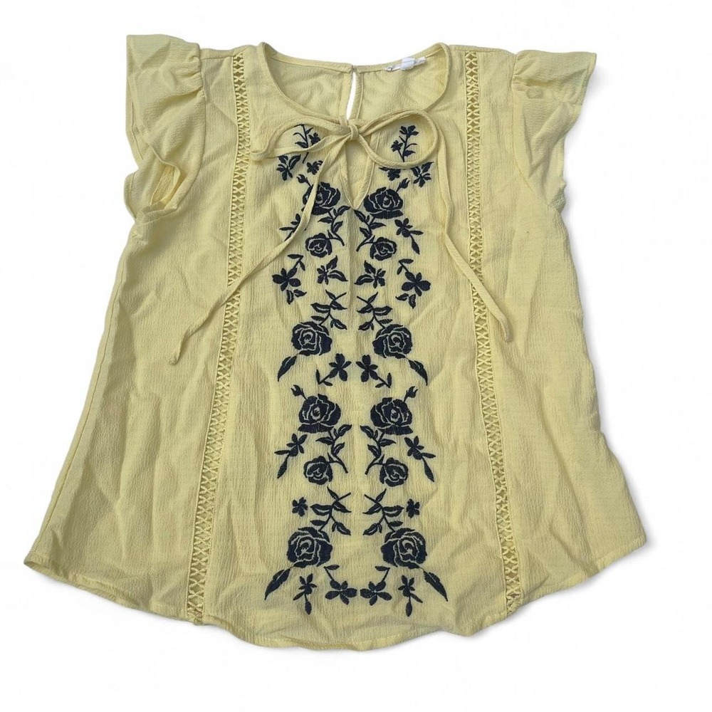Yellow floral embroidered‎ blouse